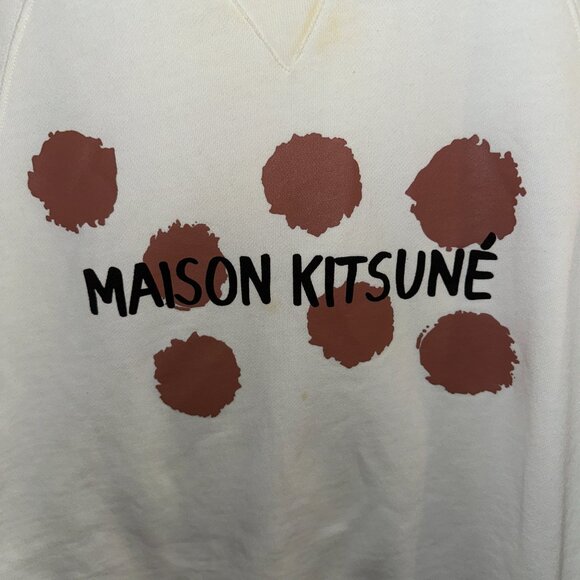 MAISON KITSUNE White and Orange Spot Design Crewneck Sweater - Size Medium - Picture 3 of 4